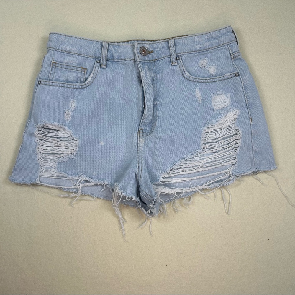 Distressed Light Blue Denim Shorts